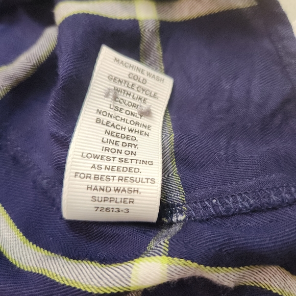 STYLUS Womens Button Down Blouse SOFT Navy Blue + Lime Green Size L - Picture 6 of 14